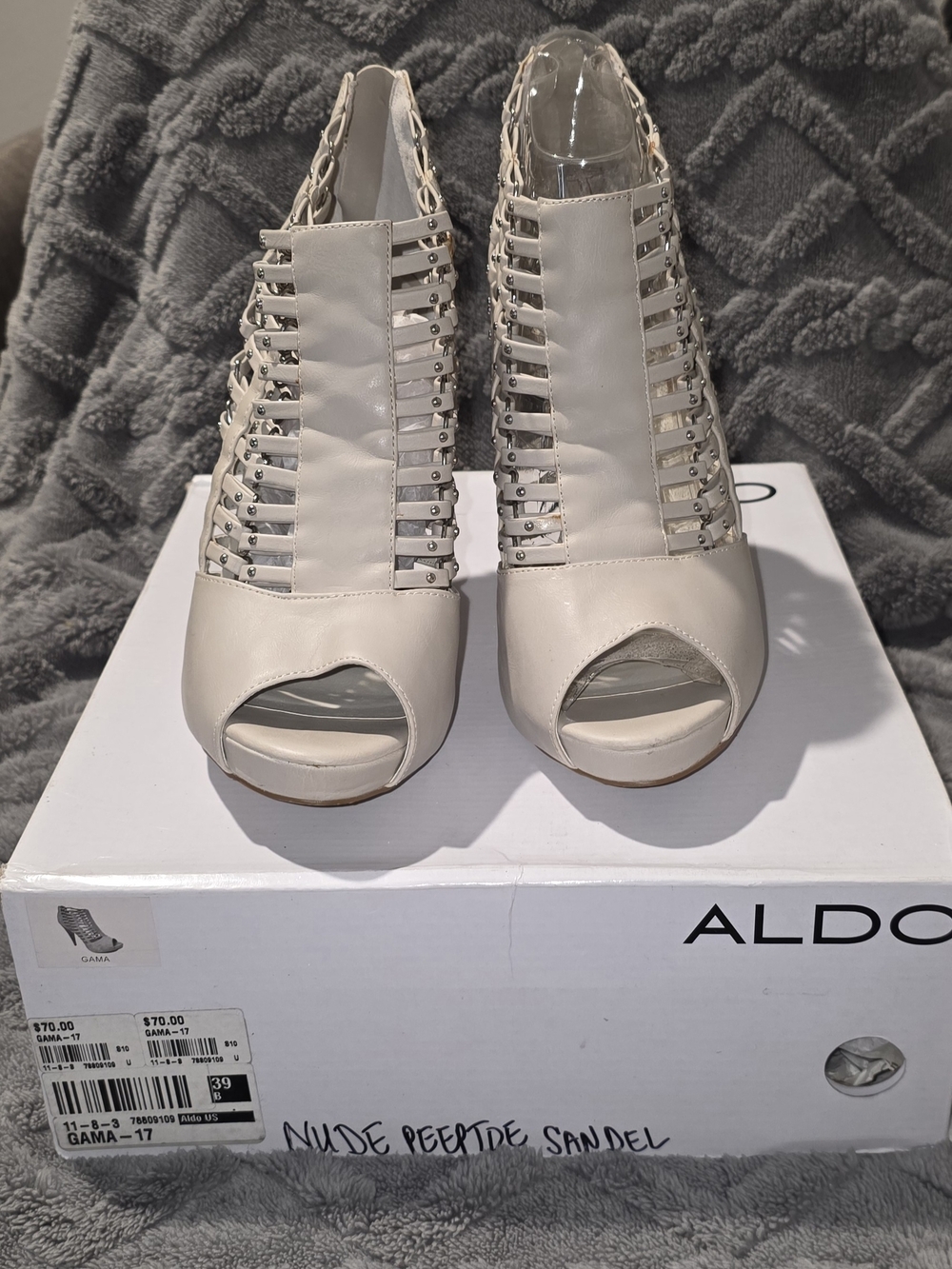 ALDO Nude Strappy Studded Peep-Toe Heels